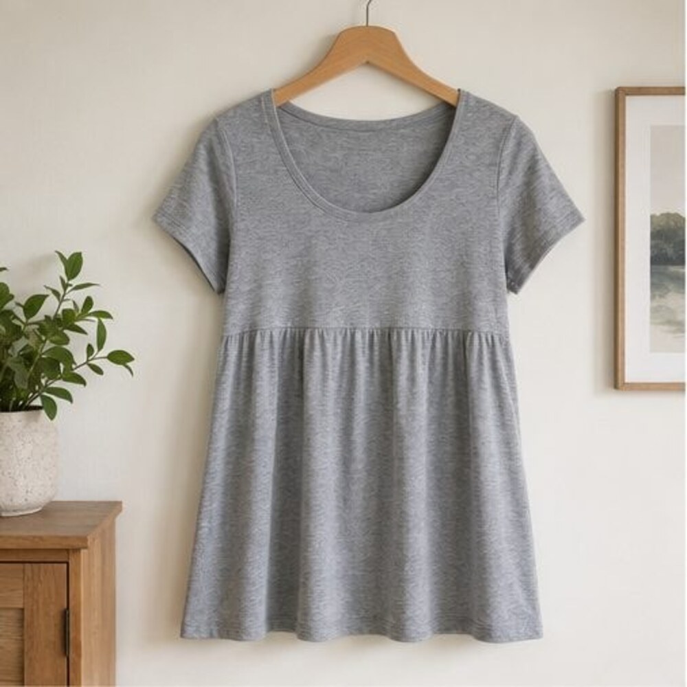 Gray Scoop Neck Babydoll Top